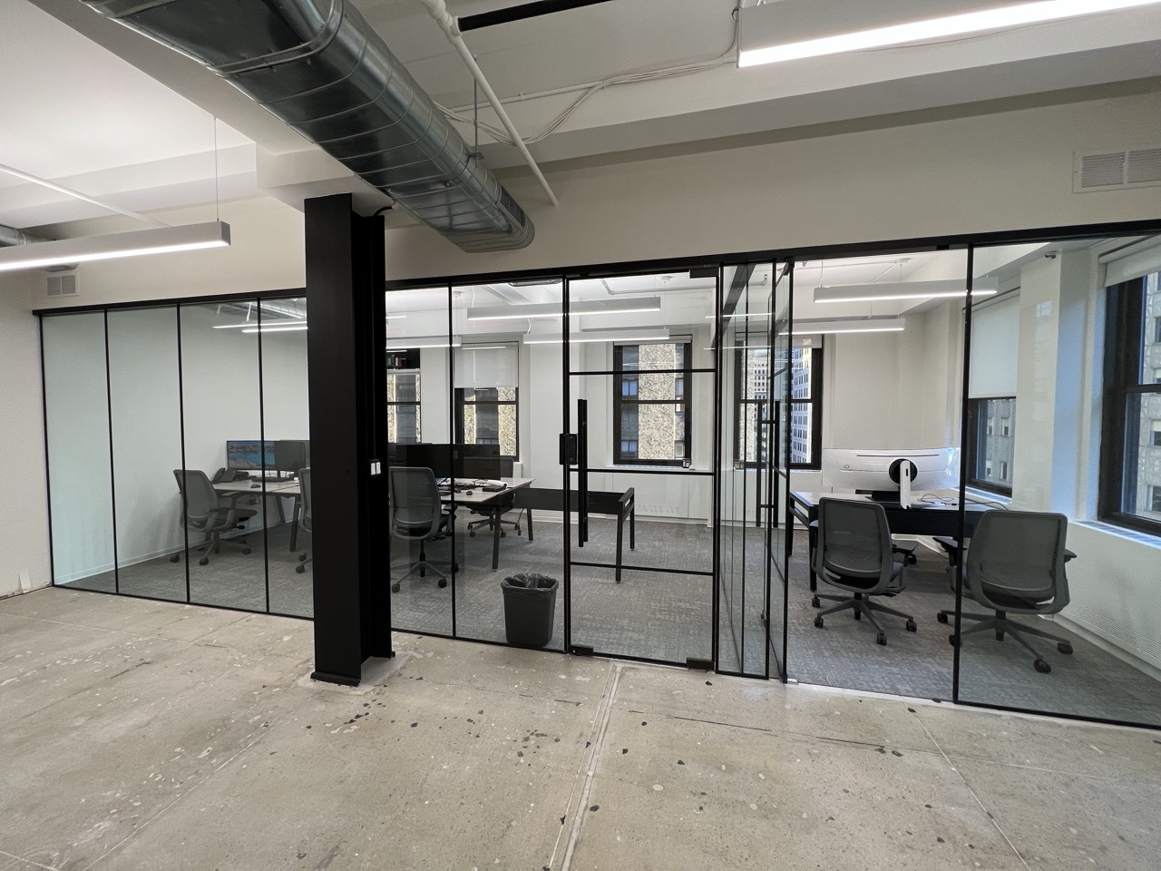 Finished commercial office with glass partition walls, New York City